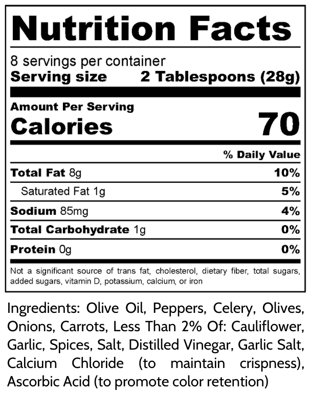 16oz Original Giardiniera (Mild/Medium)